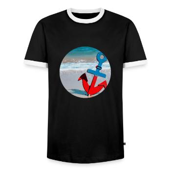 Anchor - Ocean - Men's Ringer Shirt - black/white - Front - AI Model Female 172 light (172cm) & AI Model Male 178 light (178cm)
