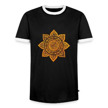 Mandala Gold - Men's Ringer Shirt - black/white - Front - AI Model Female 172 light (172cm) & AI Model Male 178 light (178cm)