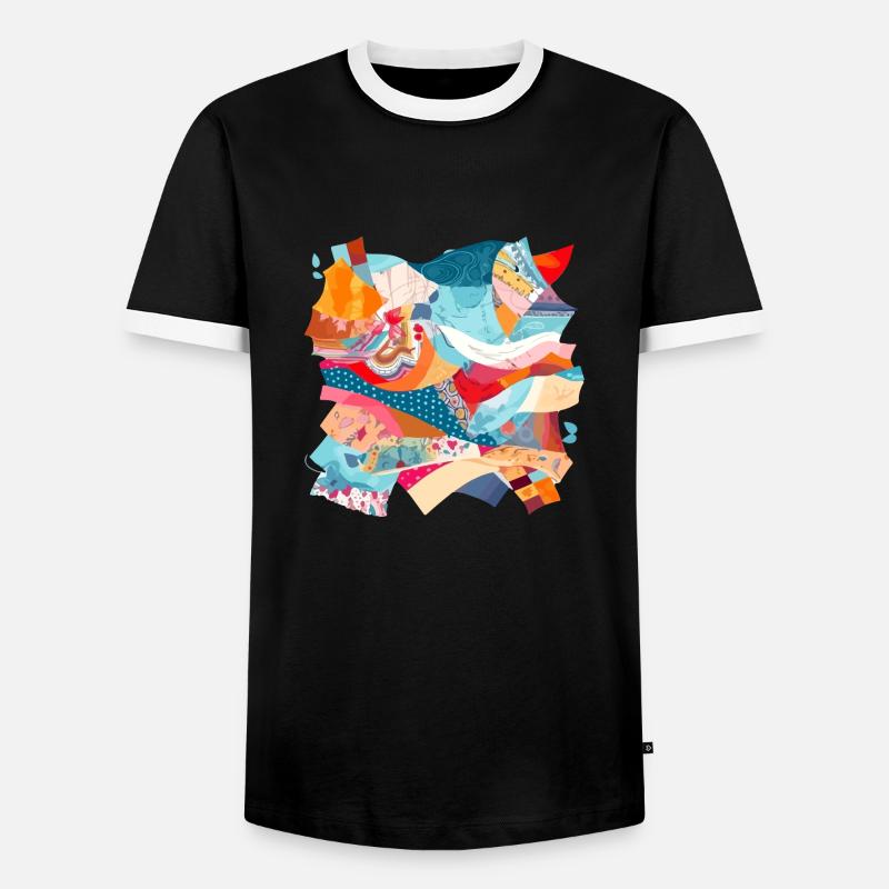 Fabric patchwork n°3 - Men's Ringer Shirt - black/white