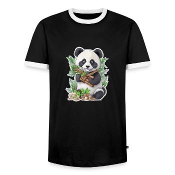 L’ours panda mange du bambou - T-shirt contrasté Homme - noir/blanc - Devant - AI Model Female 172 light (172cm) & AI Model Male 178 light (178cm)