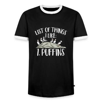 puffin puffin auke birds Lunde - Men's Ringer Shirt - black/white - Front - AI Model Female 172 light (172cm) & AI Model Male 178 light (178cm)