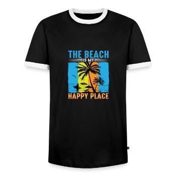 The Beach is my Happy Place - Men's Ringer Shirt - black/white - Front - AI Model Female 172 light (172cm) & AI Model Male 178 light (178cm)