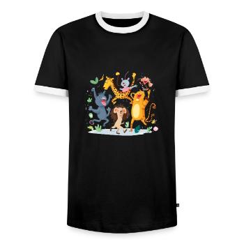 Animals in celebration n°6 - Men's Ringer Shirt - black/white - Front - AI Model Female 172 light (172cm) & AI Model Male 178 light (178cm)