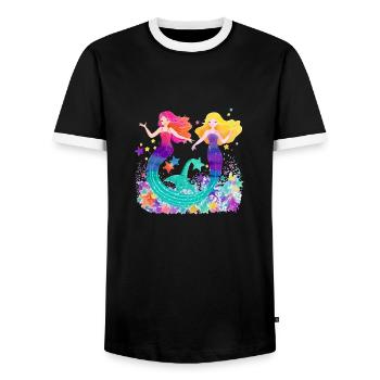 Lini und Lina, die Meerjungfrauen - Männer Kontrast-T-Shirt - Schwarz/Weiß - Vorne - AI Model Female 172 light (172cm) & AI Model Male 178 light (178cm)