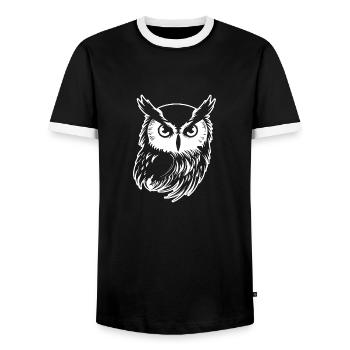 Owl Owl Bird Birds - Men's Ringer Shirt - black/white - Front - AI Model Female 172 light (172cm) & AI Model Male 178 light (178cm)