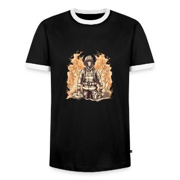 Der Feuerwehrmann - Männer Kontrast-T-Shirt - Schwarz/Weiß - Vorne - AI Model Female 172 light (172cm) & AI Model Male 178 light (178cm)