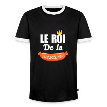 Le Roi de la Saucisse, barbecue humour papa été - T-shirt contrasté Homme - noir/blanc - Devant - AI Model Female 172 light (172cm) & AI Model Male 178 light (178cm)
