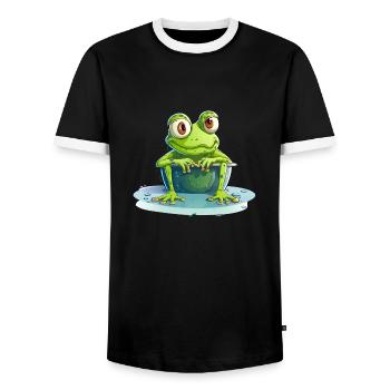 Frog defies the monkey heat in the bucket of water - Men's Ringer Shirt - black/white - Front - AI Model Female 172 light (172cm) & AI Model Male 178 light (178cm)