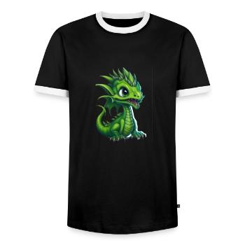 Bébé dragon, mignon, heureux, souriant - T-shirt contrasté Homme - noir/blanc - Devant - AI Model Female 172 light (172cm) & AI Model Male 178 light (178cm)