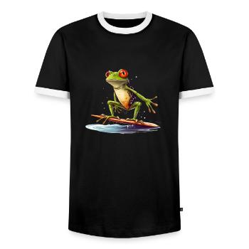 Frog on the surfboard - Men's Ringer Shirt - black/white - Front - AI Model Female 172 light (172cm) & AI Model Male 178 light (178cm)
