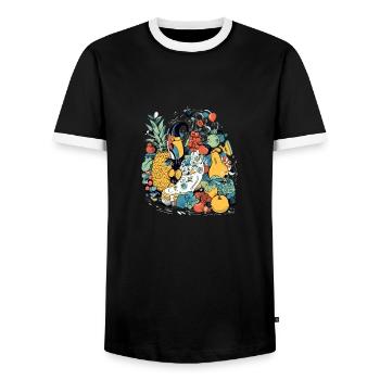 Les étranges fruits - T-shirt contrasté Homme - noir/blanc - Devant - AI Model Female 172 light (172cm) & AI Model Male 178 light (178cm)