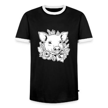 Truie cochonne - T-shirt contrasté Homme - noir/blanc - Devant - AI Model Female 172 light (172cm) & AI Model Male 178 light (178cm)