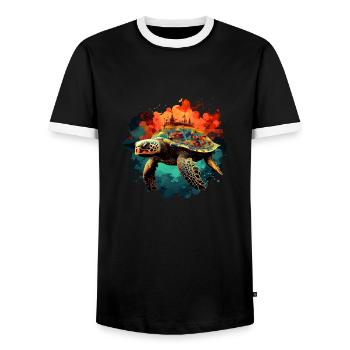 Turtle carries the burden of the world - Men's Ringer Shirt - black/white - Front - AI Model Female 172 light (172cm) & AI Model Male 178 light (178cm)