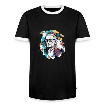 Grandpa Siou Eagle - Men's Ringer Shirt - black/white - Front - AI Model Female 172 light (172cm) & AI Model Male 178 light (178cm)