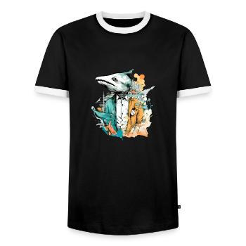 Bako the fish man - Men's Ringer Shirt - black/white - Front - AI Model Female 172 light (172cm) & AI Model Male 178 light (178cm)