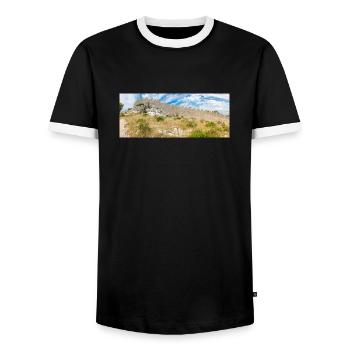 The Wall of Oštrica (Bedem Grebastica) Croatia - Men's Ringer Shirt - black/white - Front - AI Model Female 172 light (172cm) & AI Model Male 178 light (178cm)