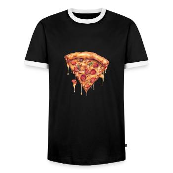 Pizza Passion: une tranche alléchante! - T-shirt contrasté Homme - noir/blanc - Devant - AI Model Female 172 light (172cm) & AI Model Male 178 light (178cm)