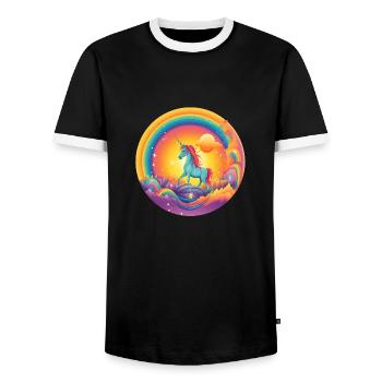 Verzauberter Regenbogen: Magisches Einhorn - Männer Kontrast-T-Shirt - Schwarz/Weiß - Vorne - AI Model Female 172 light (172cm) & AI Model Male 178 light (178cm)