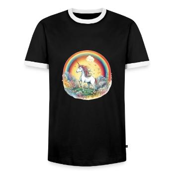 Verzauberter Regenbogen: Magisches Einhorn - Männer Kontrast-T-Shirt - Schwarz/Weiß - Vorne - AI Model Female 172 light (172cm) & AI Model Male 178 light (178cm)