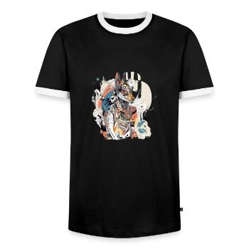 Zako le dieu renard - T-shirt contrasté Homme - noir/blanc - Devant - AI Model Female 172 light (172cm) & AI Model Male 178 light (178cm)