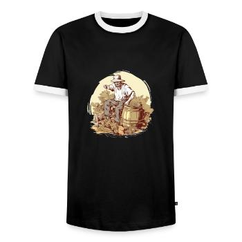 Die Ernte in der alten Nr. 2 - Männer Kontrast-T-Shirt - Schwarz/Weiß - Vorne - AI Model Female 172 light (172cm) & AI Model Male 178 light (178cm)