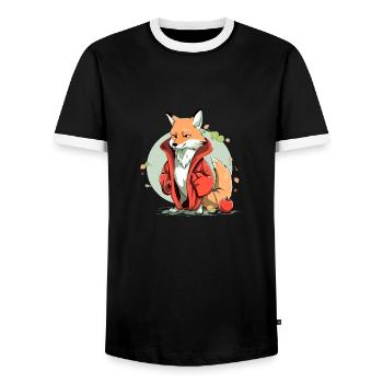 Zoulo le renard - T-shirt contrasté Homme - noir/blanc - Devant - AI Model Female 172 light (172cm) & AI Model Male 178 light (178cm)