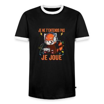 Je joue je n'entends pas Gaming gamer cadeaux - T-shirt contrasté Homme - noir/blanc - Devant - AI Model Female 172 light (172cm) & AI Model Male 178 light (178cm)