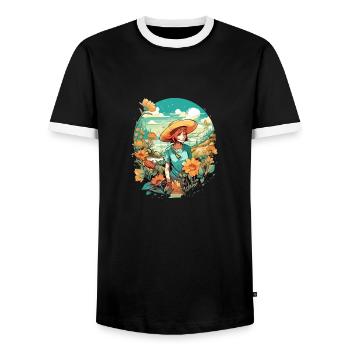 Marie en vacances - T-shirt contrasté Homme - noir/blanc - Devant - AI Model Female 172 light (172cm) & AI Model Male 178 light (178cm)