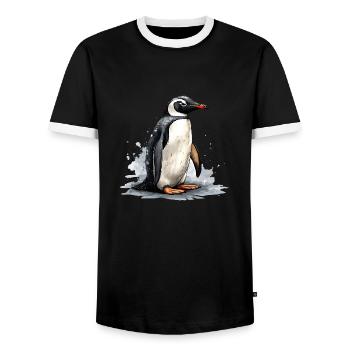 Penguin on ice floe - Men's Ringer Shirt - black/white - Front - AI Model Female 172 light (172cm) & AI Model Male 178 light (178cm)