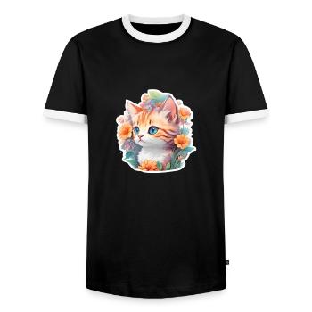 cute baby cat - Men's Ringer Shirt - black/white - Front - AI Model Female 172 light (172cm) & AI Model Male 178 light (178cm)