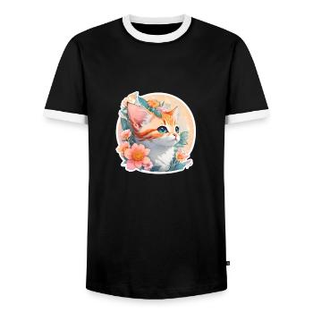 süße kleine Baby Katze - Männer Kontrast-T-Shirt - Schwarz/Weiß - Vorne - AI Model Female 172 light (172cm) & AI Model Male 178 light (178cm)