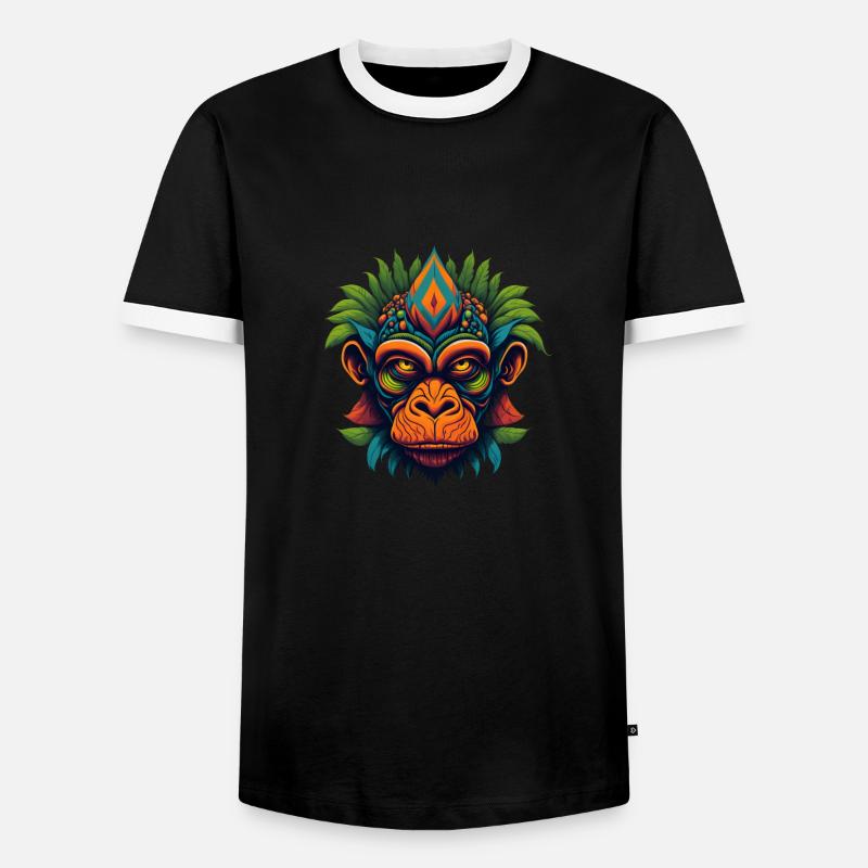 Trippy Monkey Primate Jungle - Men's Ringer Shirt - black/white