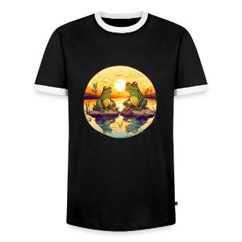 Zwei Frösche genießen die Strahlen der Sonne - Männer Kontrast-T-Shirt - Schwarz/Weiß - Vorne - AI Model Female 172 light (172cm) & AI Model Male 178 light (178cm)