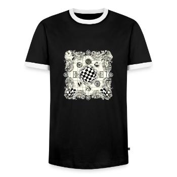 Alien Chessboard No. 3 - Men's Ringer Shirt - black/white - Front - AI Model Female 172 light (172cm) & AI Model Male 178 light (178cm)