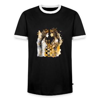 Les soeurs échiquéenne - T-shirt contrasté Homme - noir/blanc - Devant - AI Model Female 172 light (172cm) & AI Model Male 178 light (178cm)