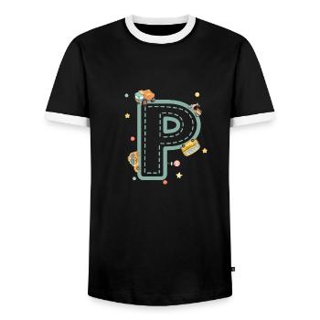 Lettre p véhicule - cadeau enfant personnalisé - T-shirt contrasté Homme - noir/blanc - Devant - AI Model Female 172 light (172cm) & AI Model Male 178 light (178cm)