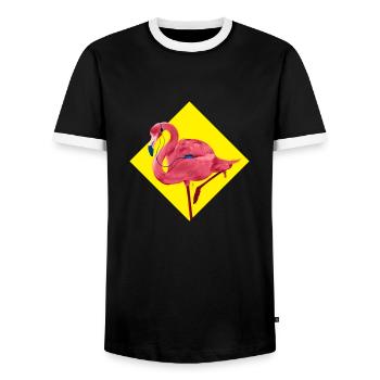 T-shirt flamenco flamant rose - T-shirt contrasté Homme - noir/blanc - Devant - AI Model Female 172 light (172cm) & AI Model Male 178 light (178cm)