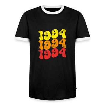 Vintage 1994 - Men's Ringer Shirt - black/white - Front - AI Model Female 172 light (172cm) & AI Model Male 178 light (178cm)