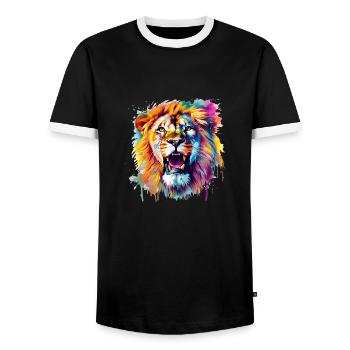 Lion coloré - T-shirt contrasté Homme - noir/blanc - Devant - AI Model Female 172 light (172cm) & AI Model Male 178 light (178cm)
