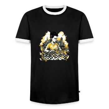 Frid au club d'échecs - T-shirt contrasté Homme - noir/blanc - Devant - AI Model Female 172 light (172cm) & AI Model Male 178 light (178cm)