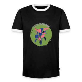 Flowers Flowers Love Close to Nature - Men's Ringer Shirt - black/white - Front - AI Model Female 172 light (172cm) & AI Model Male 178 light (178cm)