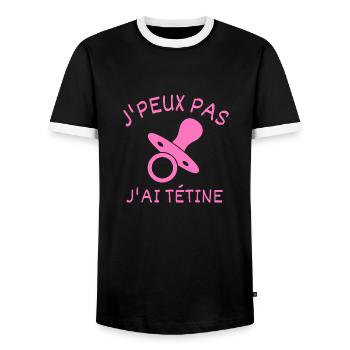 J'peux pas j'ai tétine - T-shirt contrasté Homme - noir/blanc - Devant - AI Model Female 172 light (172cm) & AI Model Male 178 light (178cm)