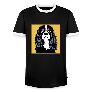 Cavalier King Charles Spaniel Doodle - Men's Ringer Shirt - black/white - Front - AI Model Female 172 light (172cm) & AI Model Male 178 light (178cm)