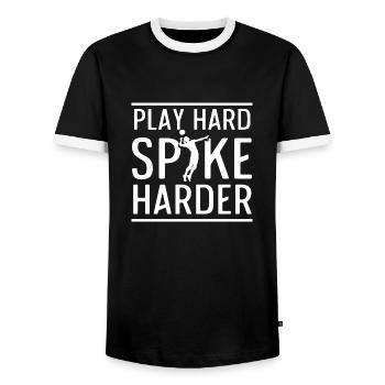 Funny Play Hard Spike Harder Setter Volleyball Pla - Men's Ringer Shirt - black/white - Front - AI Model Female 172 light (172cm) & AI Model Male 178 light (178cm)