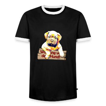 Warning about the dog - Cute puppy - Men's Ringer Shirt - black/white - Front - AI Model Female 172 light (172cm) & AI Model Male 178 light (178cm)