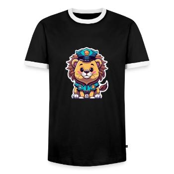 Polizei Löwe Raubtier Süß Cartoon - Männer Kontrast-T-Shirt - Schwarz/Weiß - Vorne - AI Model Female 172 light (172cm) & AI Model Male 178 light (178cm)