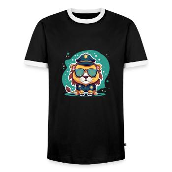 Cooler Löwe Polizei Sonnenbrille Geschenk - Männer Kontrast-T-Shirt - Schwarz/Weiß - Vorne - AI Model Female 172 light (172cm) & AI Model Male 178 light (178cm)