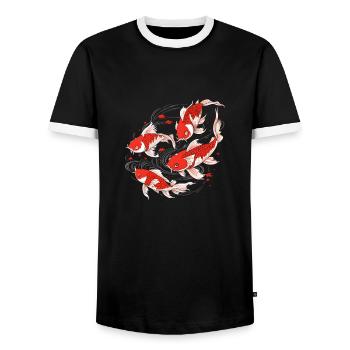 A school of Japanese koi fish - Men's Ringer Shirt - black/white - Front - AI Model Female 172 light (172cm) & AI Model Male 178 light (178cm)