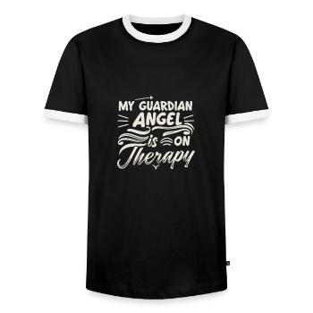 Mein Schutzengel Ist In Therapie - Männer Kontrast-T-Shirt - Schwarz/Weiß - Vorne - AI Model Female 172 light (172cm) & AI Model Male 178 light (178cm)
