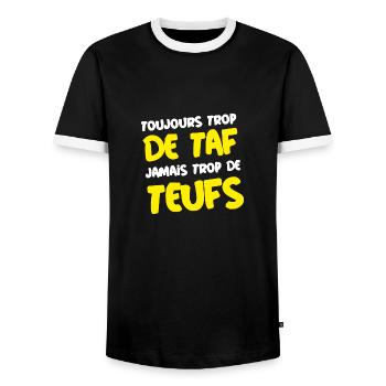 TOUJOURS TROP DE TAF, JAMAIS TROP DE TEUFS ! - T-shirt contrasté Homme - noir/blanc - Devant - AI Model Female 172 light (172cm) & AI Model Male 178 light (178cm)